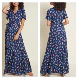 Hutch for Anthropologie Rainbow Pineapple Print Wrap Maxi Dress Women’s Size 2X